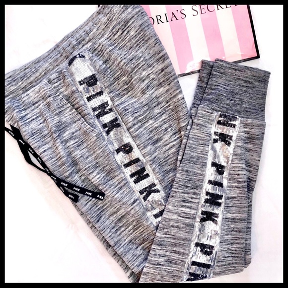 NWT VS PINK Bling Skinny Joggers Sequin Logo Leg - Picture 3 of 8